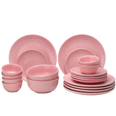 Handcrafted Ceramic Stoneware Dinner Set Of 20 Pieces With Serving Bowls Set - Pastel Pink | 6 Dinner Plates + 6 Small Plates + 6 Small Dinner Bowl, 180ml Each+ 2 Serving Bowl, 1000ml Each